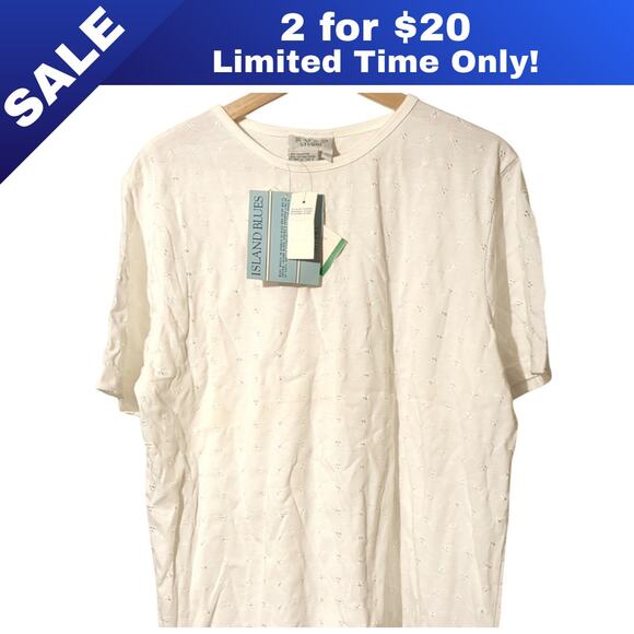 Russ Tops - [Sale: 2 for $20!] NWT Russ Studio White Embroidered T-Shirt – Size Large! 0123